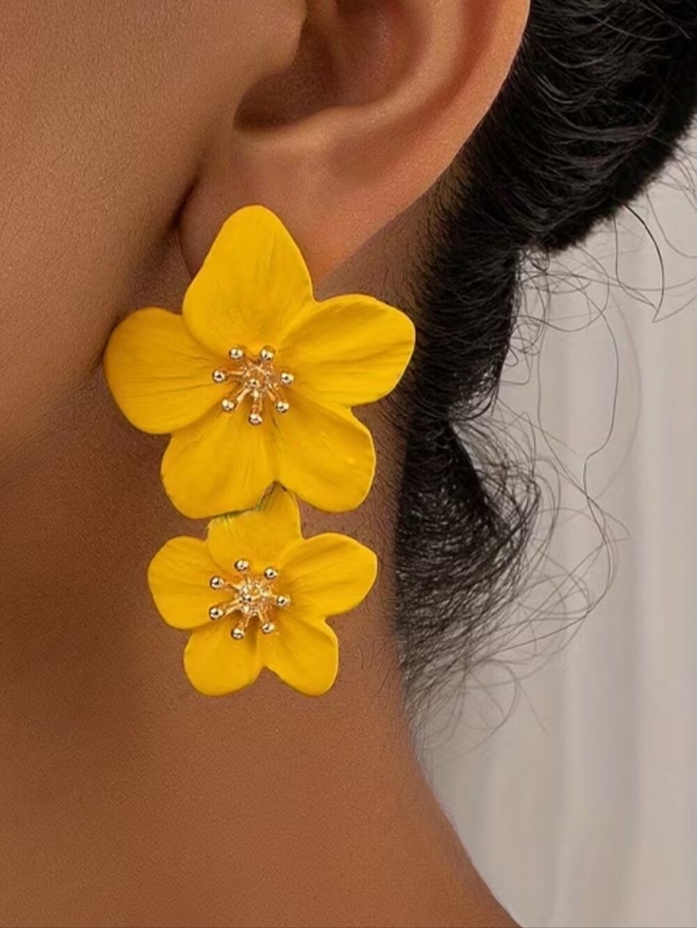Yellow And Gold Double Flower Drop Earrings - Brand